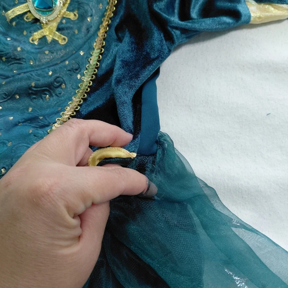 Disney Store Merida Brave Costume Dress Teal Gold Velvet Sequin Girls 5/6